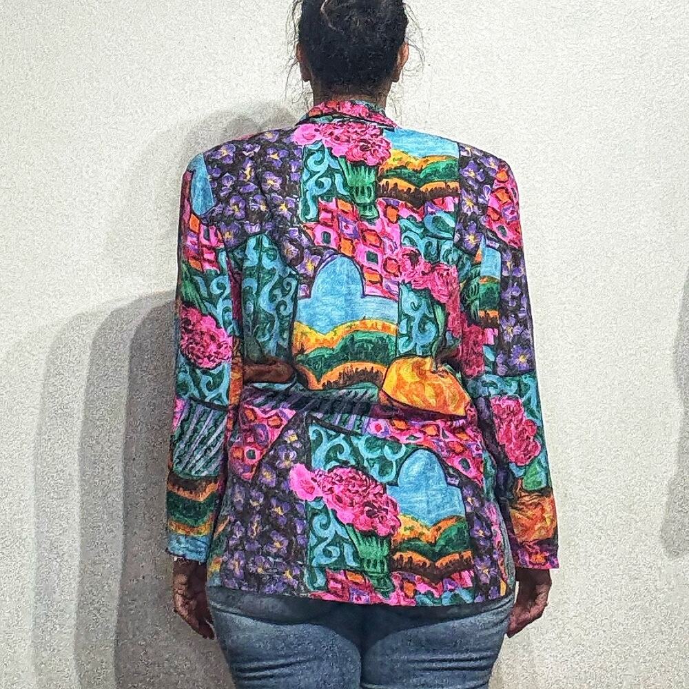 Silk Club Pink Abstract Oversized Silk Vintage Blazer Sz S NWT - Picture 10 of 12